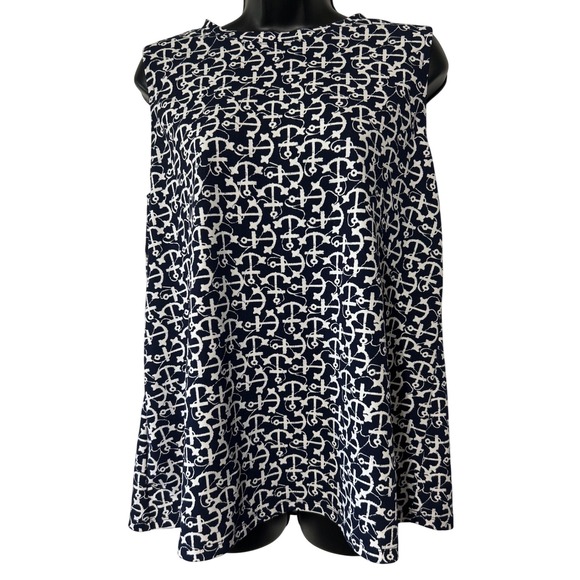 Jones New York Tops - Jones New York Navy Blue White Anchor Print Sleeveless Nautical Blouse Top M
